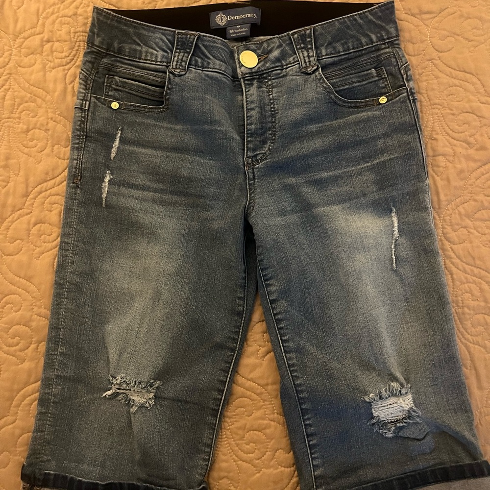 Democracy Blue Distressed Women Shorts